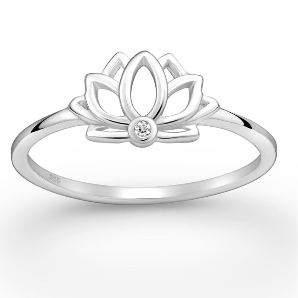 Cubic Zirconia & Sterling Silver Open Lotus Flower Ring